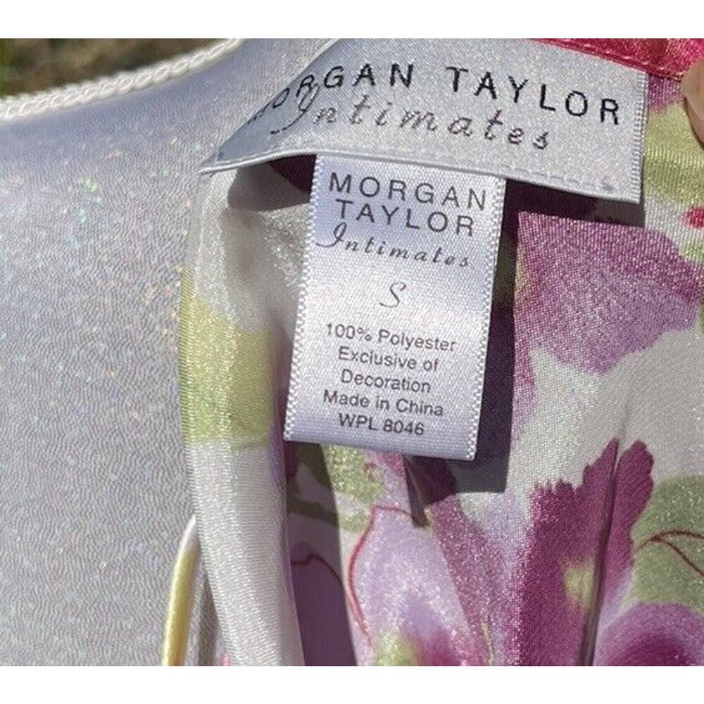 Vintage Morgan Taylor Slip Dress Peignoir Robe Lingerie Set M Pink Floral Satin - Picture 6 of 11